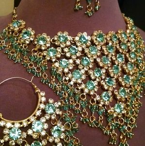 Indian turquoise necklace, earings, and headpiece